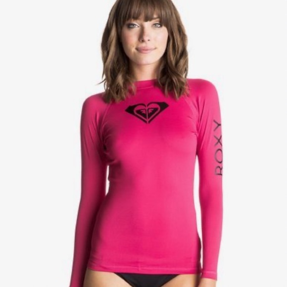 ROXY RASHGUARD MAGENTA PINK WHOLE HEARTED SWIM TOP SIZE SMALL UPF 50 SURF - Picture 1 of 12